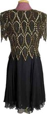 Laurence Kazar Cocktail Evening Silk Dress Beaded Black Size PM