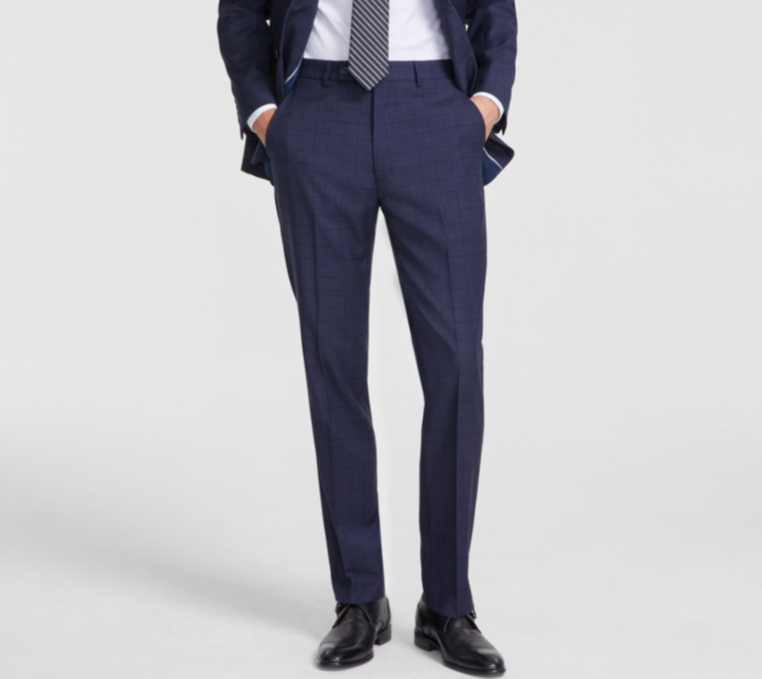 Calvin Klein Slim-Fit Wool-Blend Stretch Plaid Suit Separate Pant
