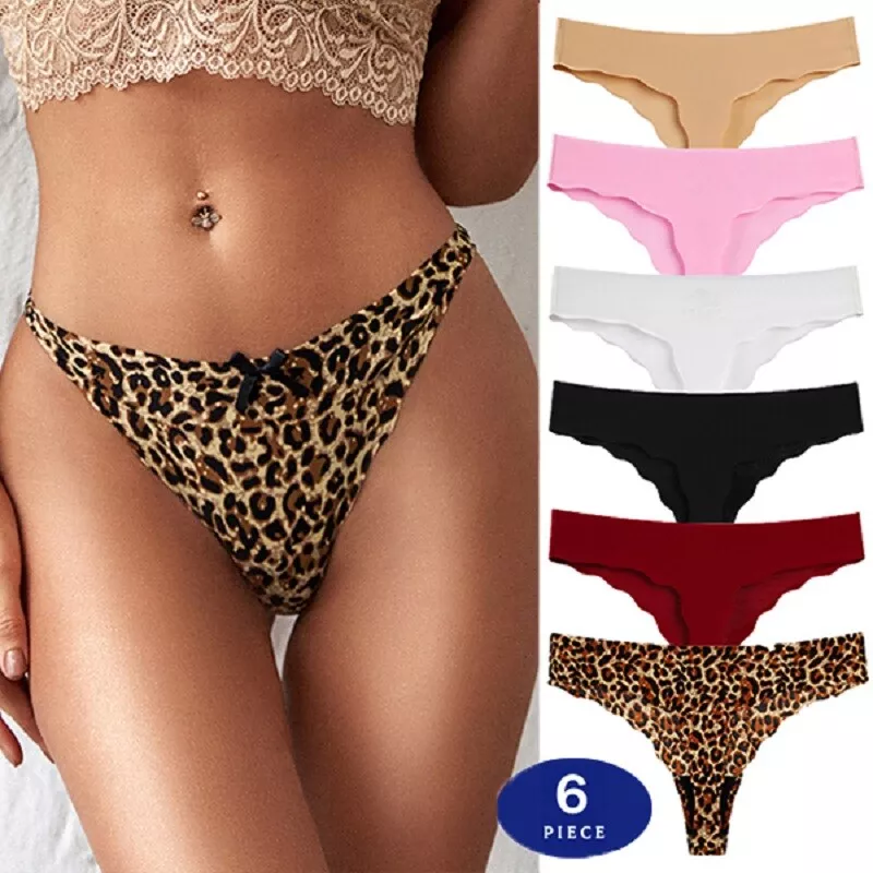 6 PACK Womens Ladies Ice Silk Knickers Sexy Thongs Seamless Panties  Underwear