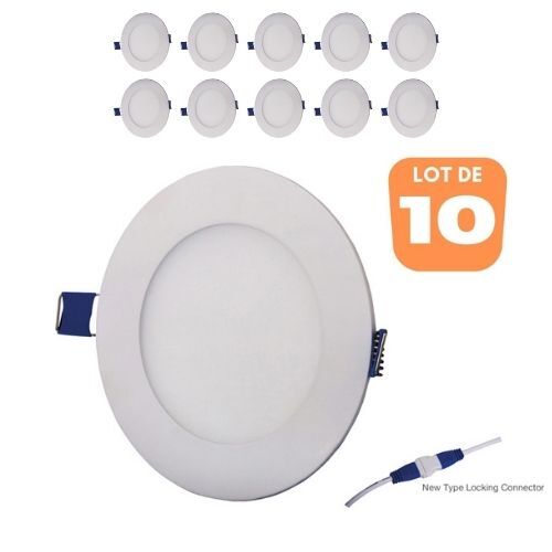 Spot LED rond extra plat 24W lot de 10 plafonniers encastrables 4000K blanc pour cuisine