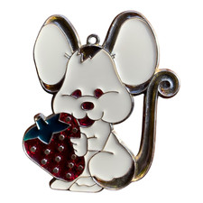 Vintage Stained Glass Suncatcher Ornament Mouse and Strawberry 4 1/2 inches