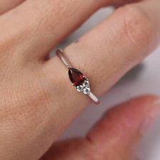 Red Garnet Women Ring Natural Gemstone 925 Sterling Silver Minimal Ring