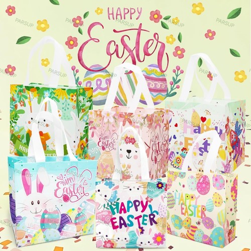 6PCS Easter Egg Hunt Bags with Handles – Bunny Chick Carrot Gift Bags Set - Picture 7 of 7