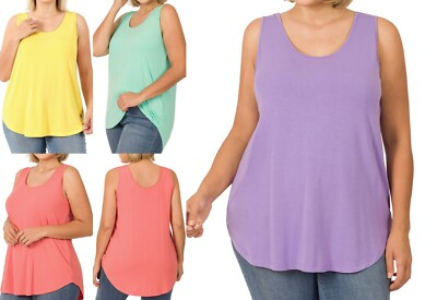 #ad 1XL 2XL 3XL Tencel Modal Round Neck amp; Hem Sleeveless Top Soft Relaxed Fit Tank $6.74