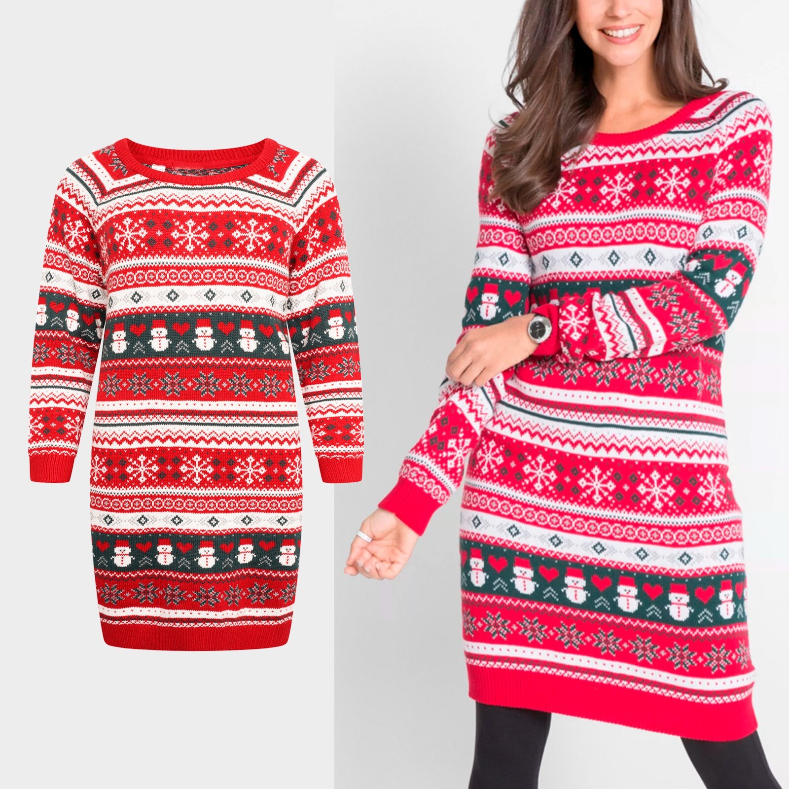 Ladies Womens Christmas Jumper Dress Xmas Novelty Fair Isle Knitwear