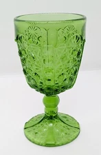 L G Wright Daisy & Button 1960'S Green 6" Tall Wine Glass Goblet