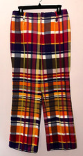 Vintage 70's Women's handmade colorful plaid cotton straight leg trousers pants