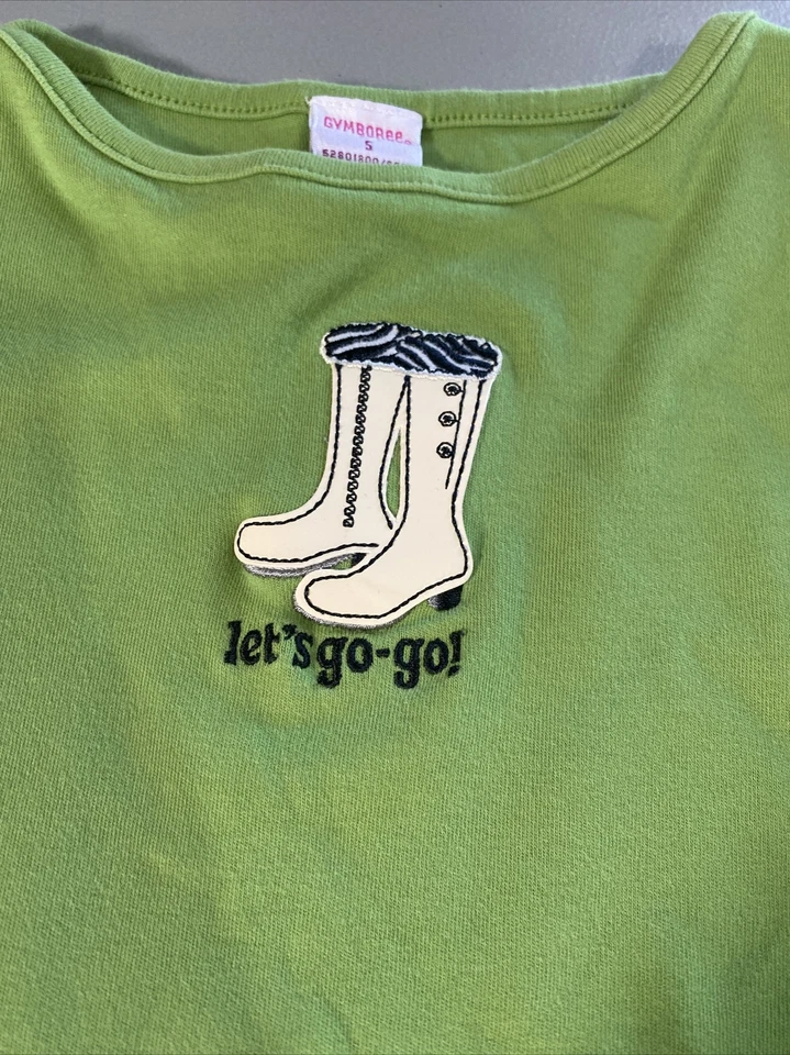 Gymboree Shirt Girls 5 Long Sleeve Round Neck Go Go Boots Buttons Green - Image 2 of 4