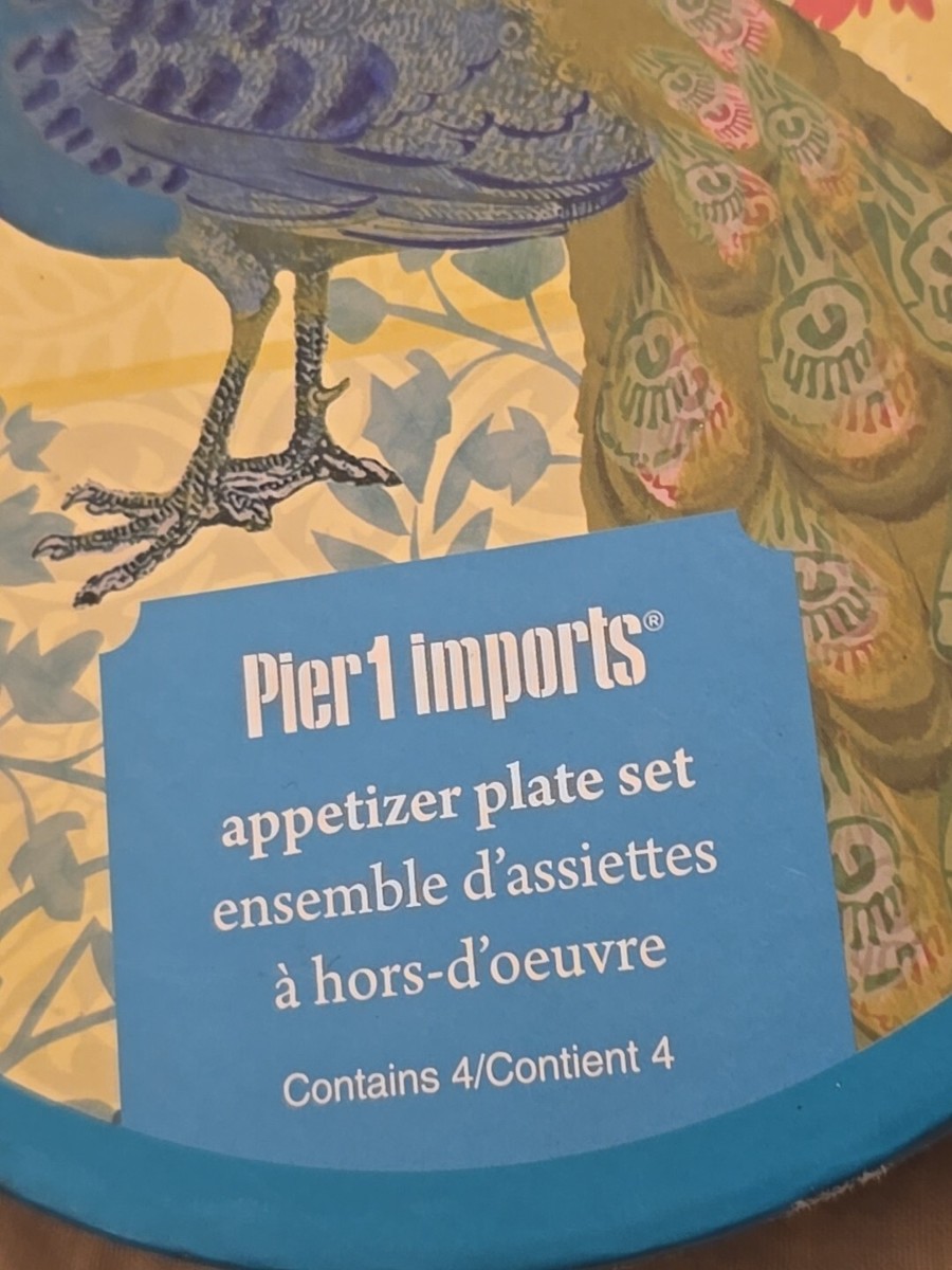Pier 1 Imports Peacock Appetizer Plate Set of 4 Glass