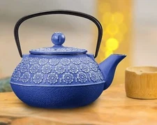 Resveralife Cast Iron Teapot Japanese Cast Iron Tea Kettle Blue & Black Handle