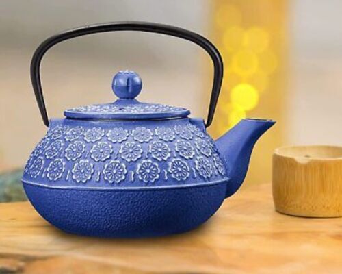 Théière japonaise en fonte fonte Resveralife bouilloire à thé bleue et noire poignée - Photo 1/6