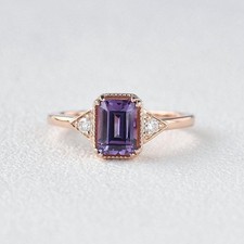 Natural Amethyst Gemstone Engagement Ring 14k Rose Gold Plated Silver Ring