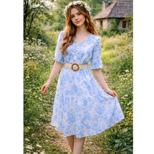 RABBIT RABBIT RABBIT Blue Tie Dye Design Dress Size 12 NWOT Vintage 90's Cottage