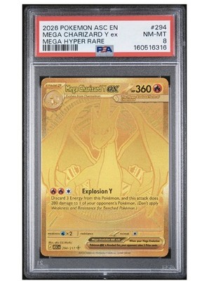 2026 POKEMON EN-ASCENDED HEROES MEGA HYPER RARE MEGA CHARIZARD Y EX PSA 8 NM-MT