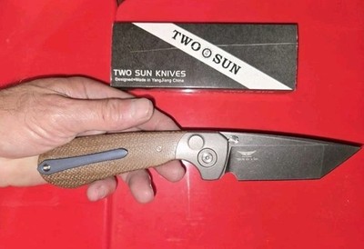 TWOSUN TS175 #266-D2 BLADE-TITANIUM/ MICARTA HANDLE-  ANDONIZED CLIP&BACKSPACE