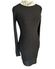 Women's Beaded Black S Bodycon Midi Dress Long Sleeve Whimsigoth Vampire Sexy