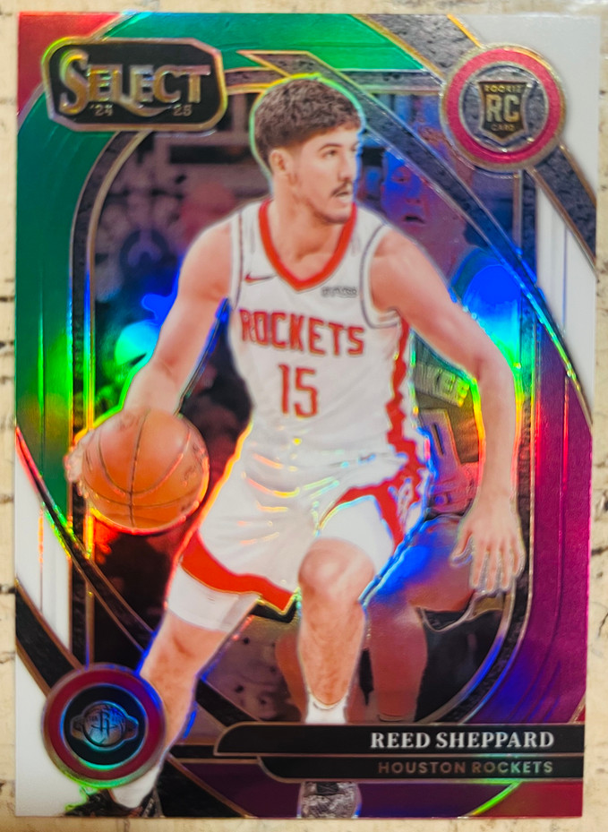 Reed Sheppard 2024-25 Panini Select Green White Purple Prizm Courtside RC #299