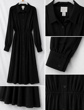A New Day Women's XL Black Solid Long Sleeve Collared Button Midi Shirt Dress