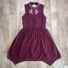 XHILARATION  Size Small Merlot High Neck Lace Overlay Chiffon Dress