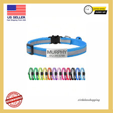Personalized Cat Collar Reflective Breakaway Custom Engraved ID Tag Name Bell