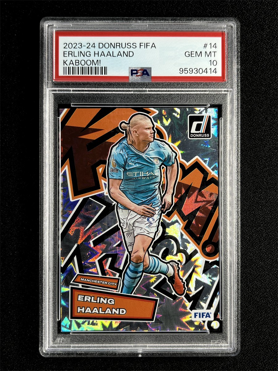 2023-24 Panini Donruss FIFA Erling Haaland #14 Kaboom! Case Hit SSP PSA 10 MT