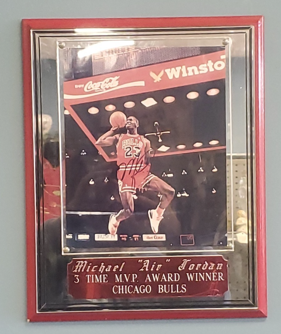 Michael Jordan Autographed Picture On Mirror Plaque - 3 Time MVP