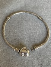 Pandora ALE 925 Sterling Silver Snake Chain Bracelet With Heart Shape Clasp