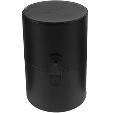 Black PU Leather Portable Makeup Brush Case Lid Bucket 20.10x13.20x13.20 CM