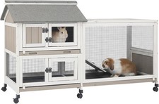 PETSCOSSET Outdoor 2-Story Wooden Rabbit Hutch Indoor Rabbit Cage with Run