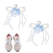 2 Pcs Pearl Bow Shoe Charm Peach Flower Bowknot Shoe Decoration, Blue