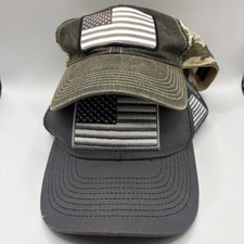 Lot Of 2  Vintage USA Flag Styled SnapBack Trucker Hats Patch  Embroidered
