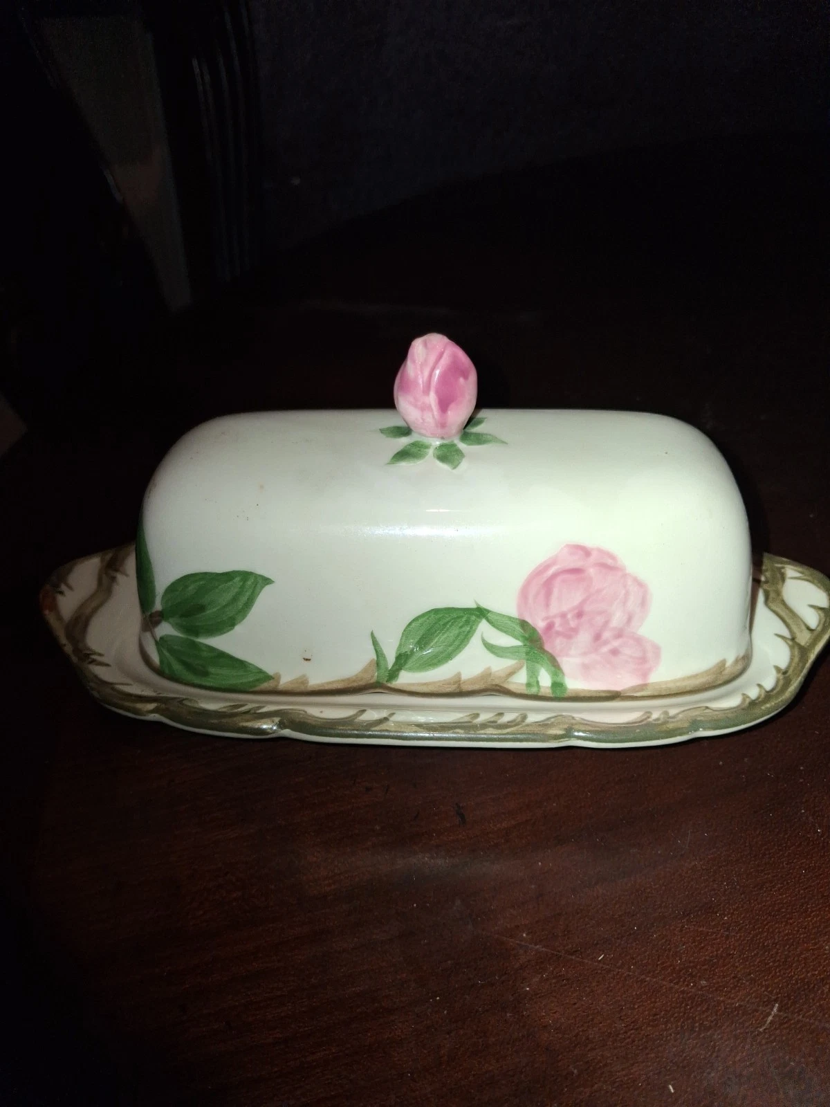 Franciscan Hand Decorated Ceramic Floral Covered Butter Dish Vintage Retro