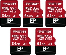 5-Pack 64GB Patriot Micro SD V30 A1 - Perfect for 4K Video & App Performance