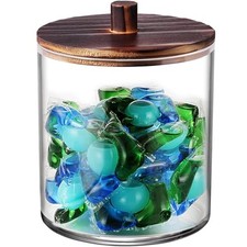 1 Pack 50 Oz Dark Wood Lid Large Apothecary Jar - Rustic 50 Ounces Dark Brown