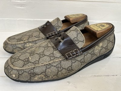 Gucci 236614 Beige/Brown GG Canvas Cutout Logo Moccasin Driver Size US 8 / UK 7