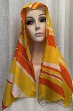 Designer Echo Vintage 1960s Silk Scarf Mod Stripes Yellow Orange White