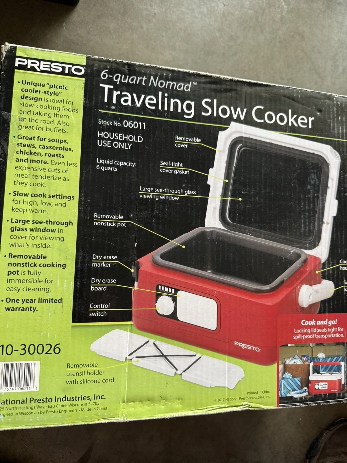 Presto 6-quart Nomad Traveling Slow Cooker Red(06011) In Box