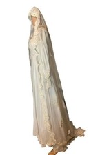 Antique White Wedding Veil Chapel Length Mantilla Single Tier Lace Edge Pearl Ac