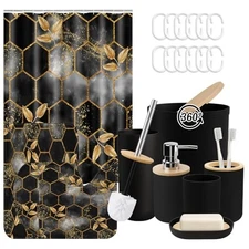 Honeycomb Marble Black Bathroom Decor and Accessories Set, Marble Honeycomb