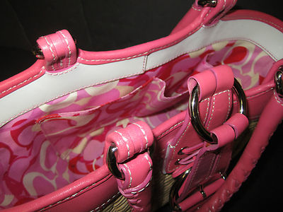 Coach Butterfly Straw Weave & Pink Leather Handbag GUC | eBay