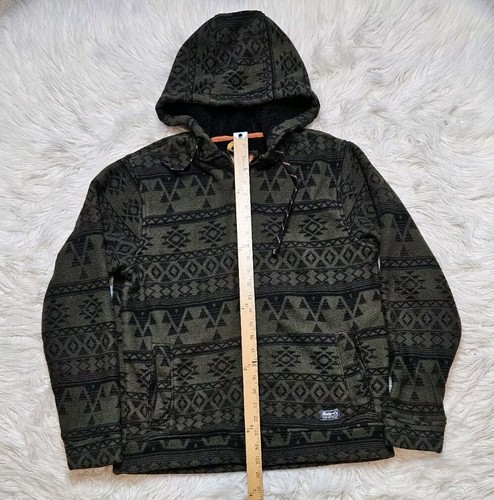 Aztec Print Fleece Full Zip Hooded Jacket Earth Tone Green Mens Medium - Picture 4 of 6