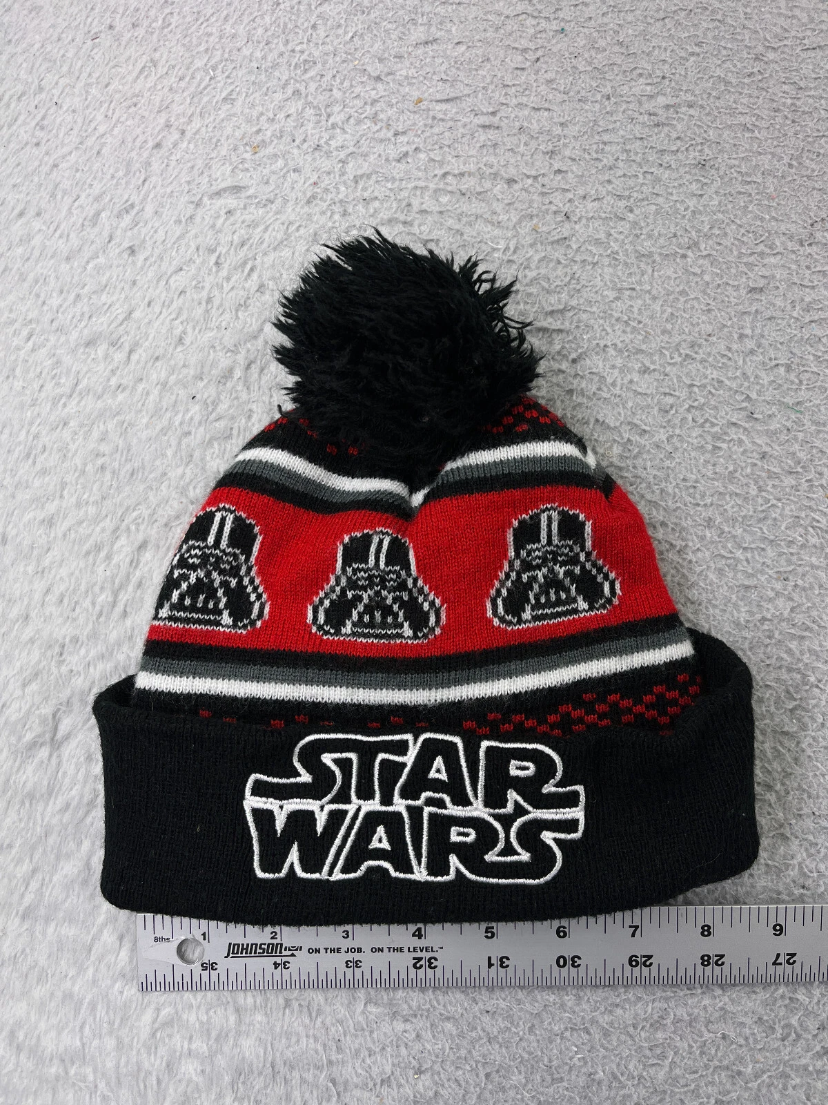 Star Wars Beanie Toque Youth One Size Black Red Darth Vaders Knit Stripe Arylic