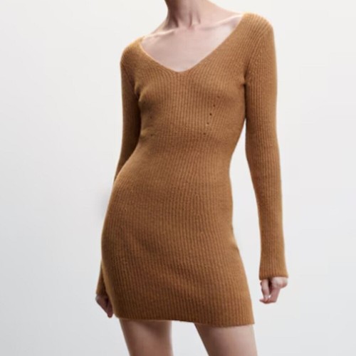 Mango kurzes Strickkleid Langarm braun Neu mit Etikett Größe 6 - Bild 3 von 9