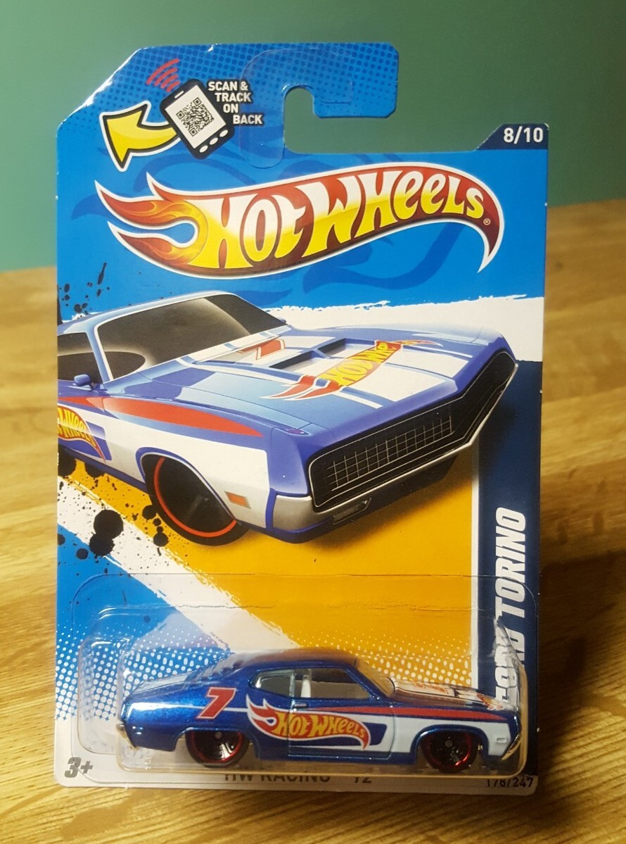 Hot Wheels '70 Ford Torino Blue HW Racing Logo 1:64 Scale