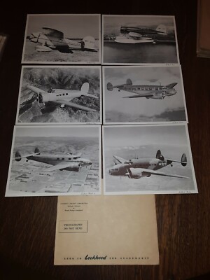 6 1940's ORIGINAL LOCKHEED AIRPLANE PHOTOGRAPHS & ENVELOPE FREE S&H