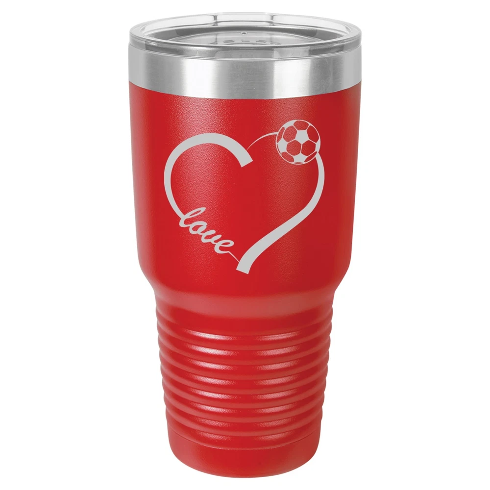 Tumbler 20oz 30oz Travel Mug Cup Insulated Stainless Steel Love Heart Soccer