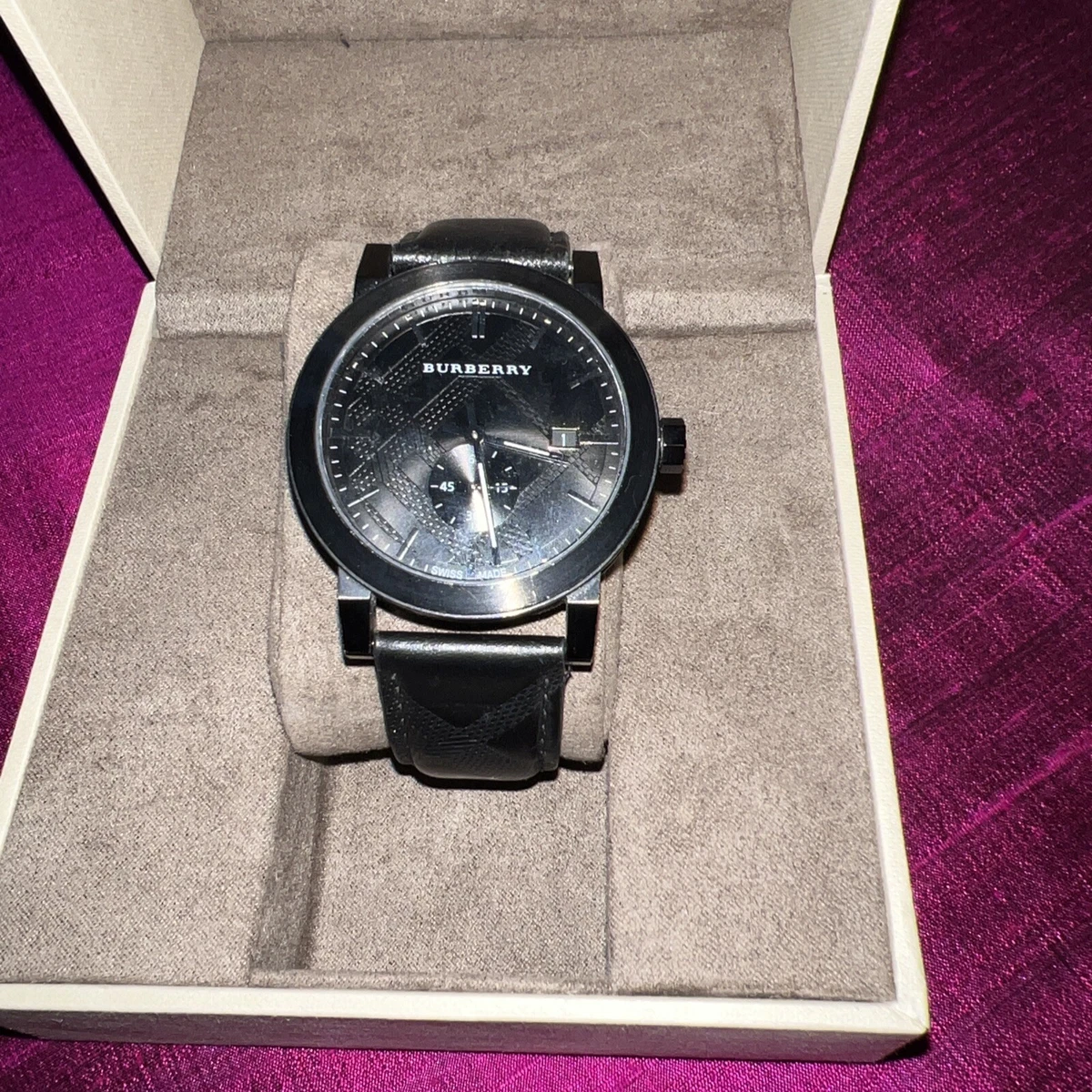 Burberry black leather strap watch sale