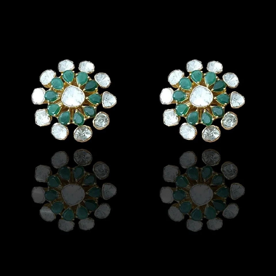 Smaragd Edelstein Uncut Polki Diamant 925 Sterlingsilber Zierliche Schmuck - Bild 3 von 4