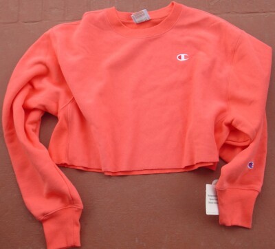 New Champion Women's Reverse Weave Cut off Sweatshirt Groovy Papaya XL Free  Ship