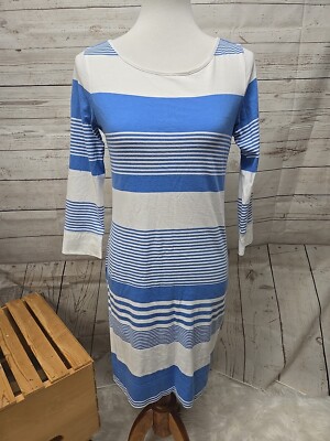 LILLY PULITZER Dress Women's Size Small Blue Stripe Pima Cotton 3/4 Sleeve Mini